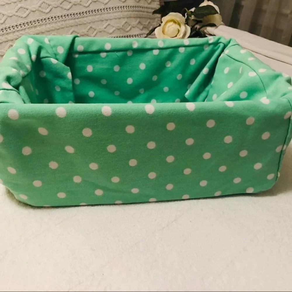 Pottery Barn Basket Liner Mint Green with White Polka Dots Polyester Teen Dorm